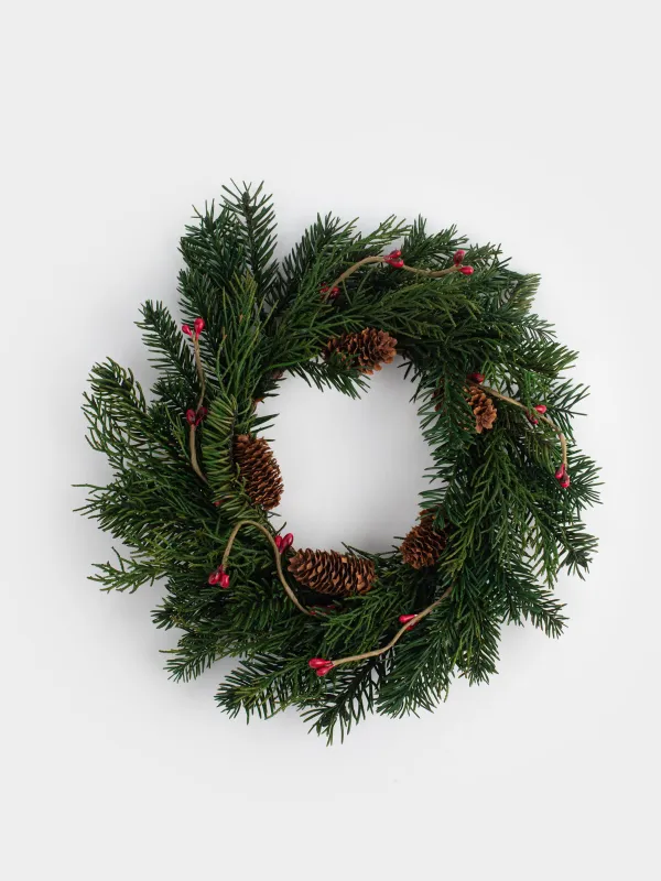 Венок рождественский, 10/22 см, дерево/пенопласт, хвойный аромат, Ягоды, Bordo berry, image-0