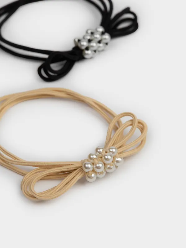 Набор резинок для волос, 5 см, 2 шт, пластик/полиэстер, черный/бежевый, Gracile, image-1
