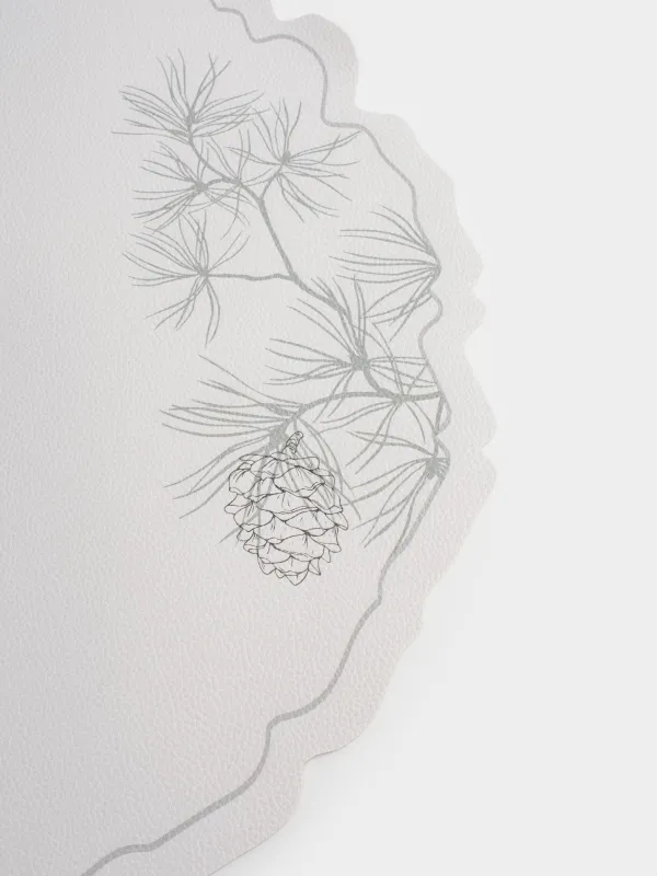 Салфетка под приборы, 38 см, ПВХ, фигурная, белая, Шишки на ветках, Rock print, image-3