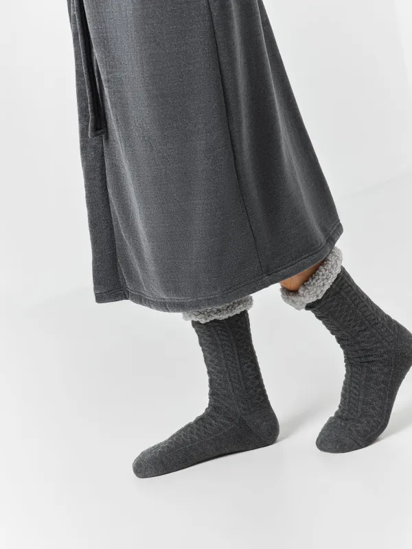 Носки мужские, домашние, акрил/шерпа, черные, Косы, Knitted soft, image-5