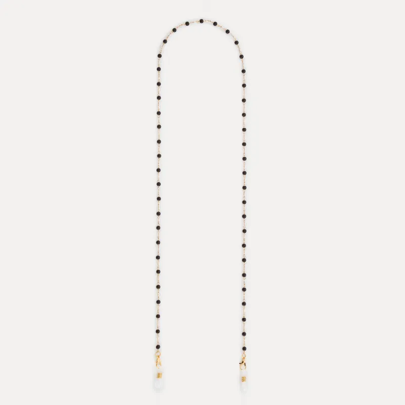 Цепочка для очков, 75 см, пластик/металл, черно-золотистая, Бусины, Baroque