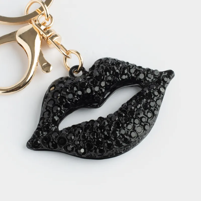 Брелок, 9 см, металл/стразы, черный, Губы, Keychain crystal, image-2