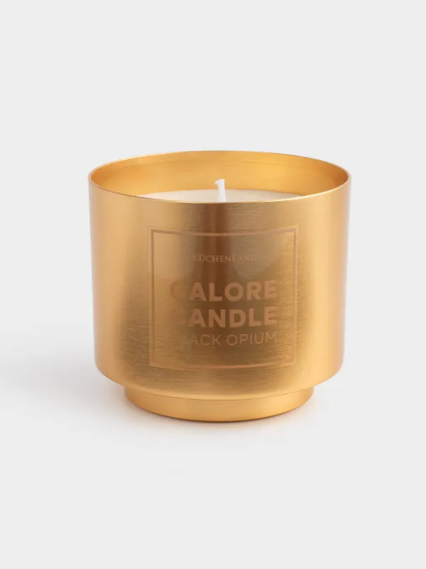 Свеча ароматическая, 8х7 см, в подсвечнике, металл, золотистая, Black Opium, Galore candle, image-1