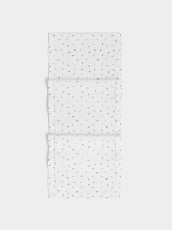 Дорожка настольная, 40х160 см, полиэстер, белая, Цветы, Hemstitch floria, image-0