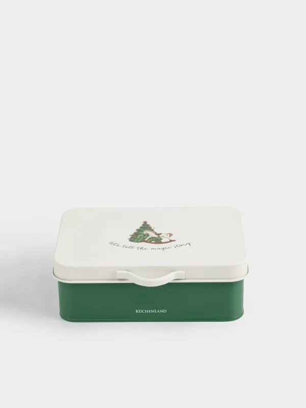 Емкость для хранения, 22х15 см, 2 л, металл, прямоугольная, Елка с лошадкой, Christmas green, image-1