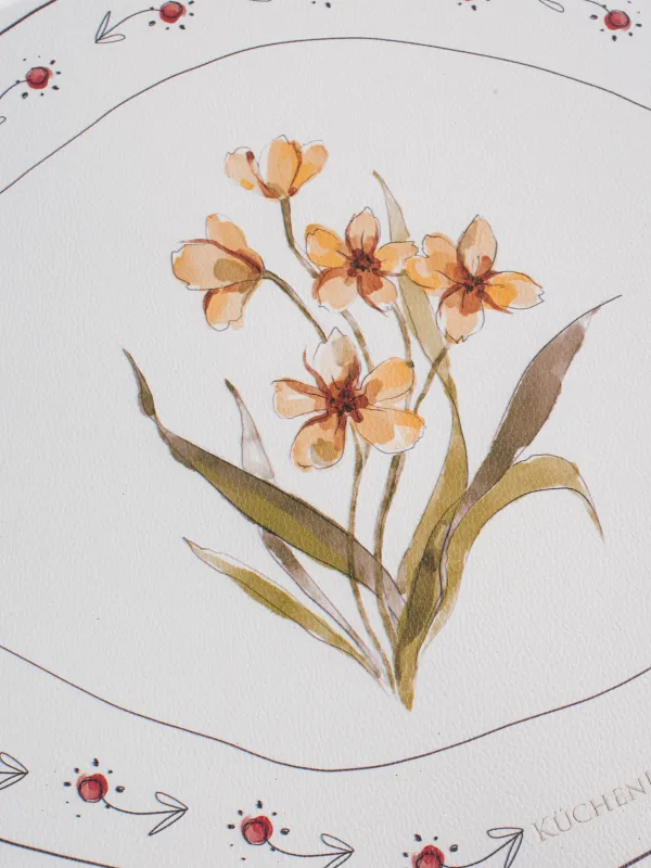 Салфетка под приборы, 32x44 см, ПВХ, фигурная, белая, Желтые цветы, Rock print, image-3