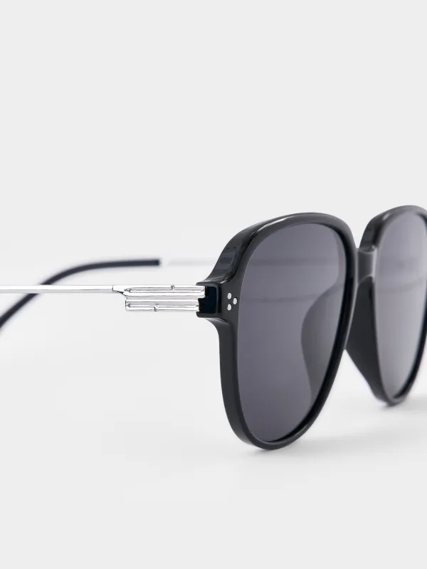 Очки солнцезащитные, металл/пластик, квадратные, черные, Eyewear, image-2