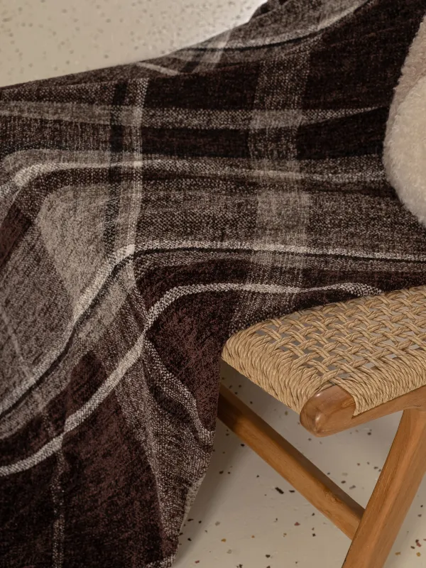 Плед, 130х170 см, с бахромой, шенилл, коричневый, Клетка, Hazel, image-1