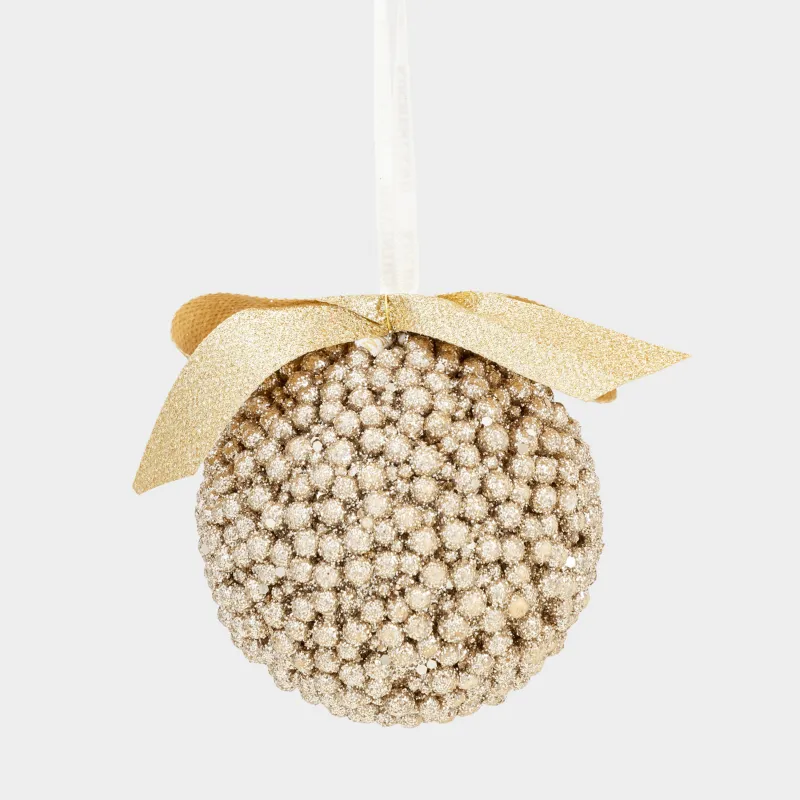 Игрушка елочная, 8 см, полистирол, шампань, Шар с лентой, Ball sparkle