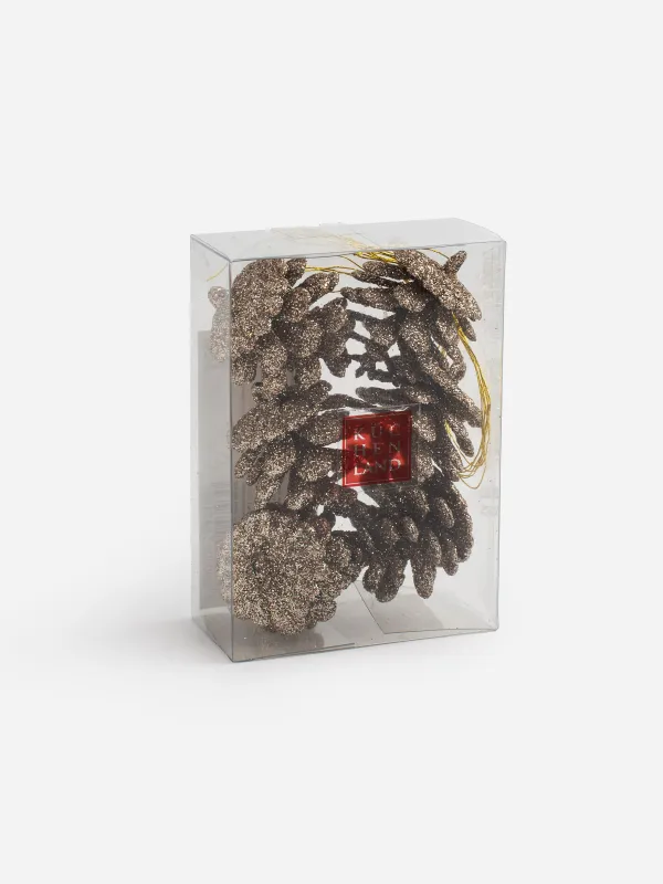 Игрушка елочная, 4 см, 6 шт, пластик, с блестками, бронзовая, Шишка, Pine christmas, image-3