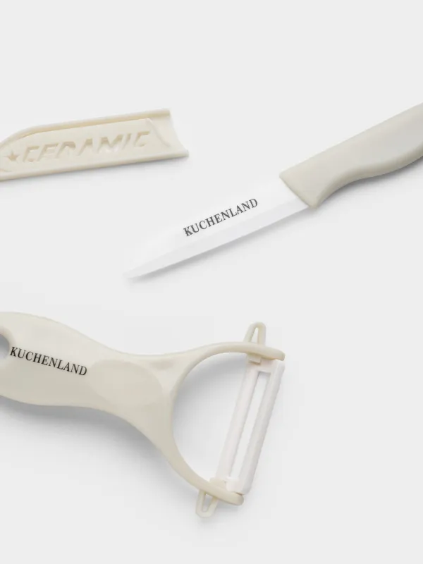 Набор для чистки овощей, 2 пр, нож/овощечистка, керамика/пластик, бежевый, Regular, image-2