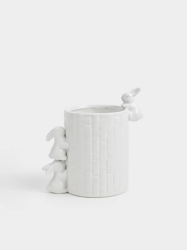 Подставка для кухонных принадлежностей, 14 см, керамика D, молочная, Три кролика, Natural Easter, image-0