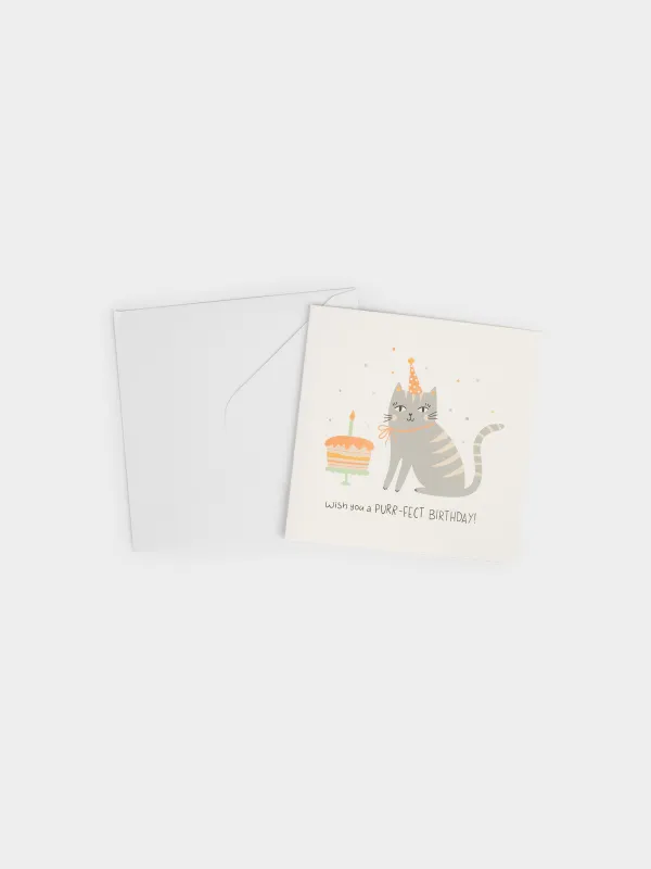 Открытка подарочная, 12х12 см, Кот с тортом, Birthday, image-4