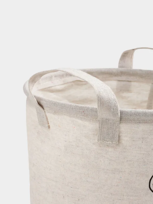 Сумка для хранения, 22х25 см, с ручками, хлопок/лен, круглая, молочная, Медведь, Funny world, image-4