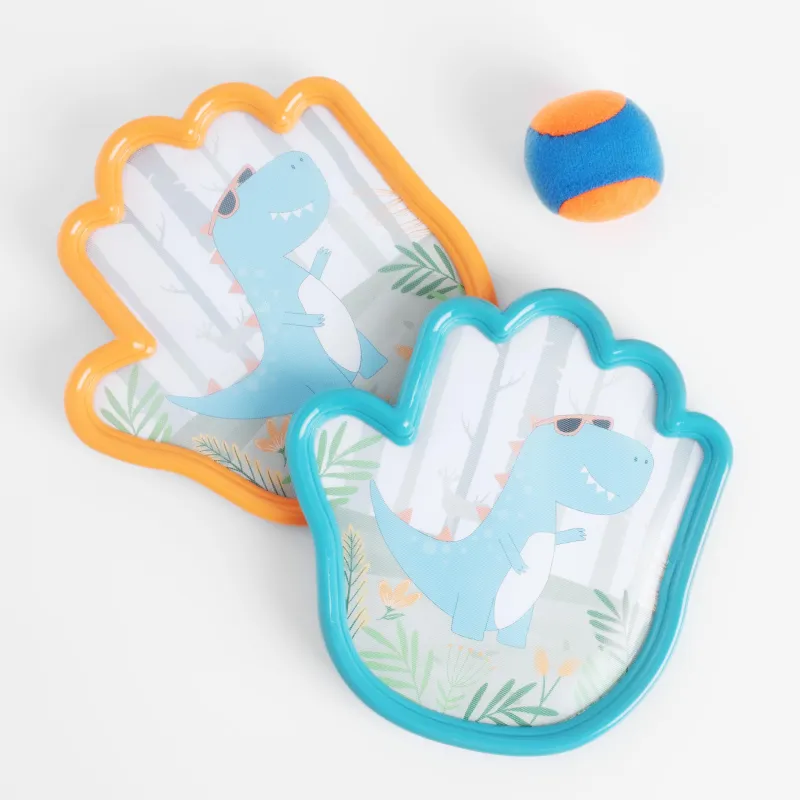 Набор игровой, 3 пр, пластик, цветной, Тарелки-липучки с мячом, Ладошки, Dino, image-0