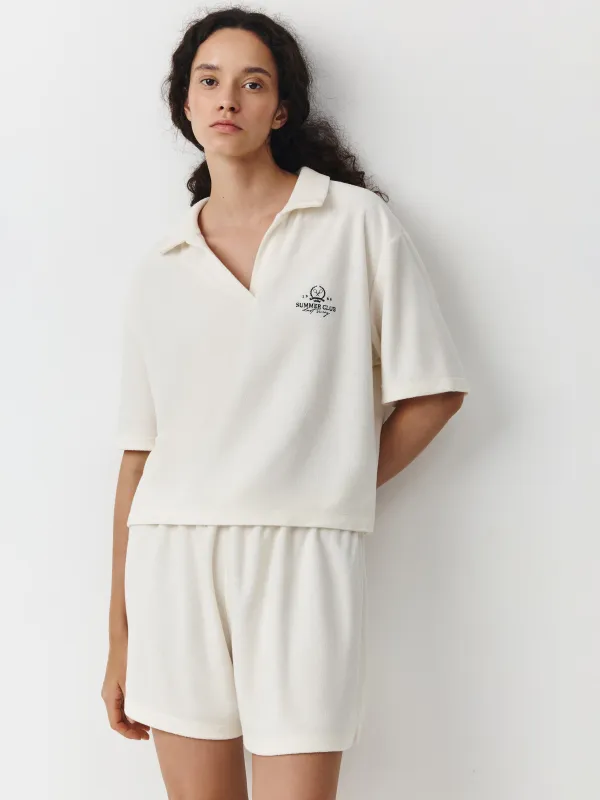 Рубашка женская, домашняя, р. S, с воротником-поло, хлопок/полиэстер К, молочная, Pegina, image-0