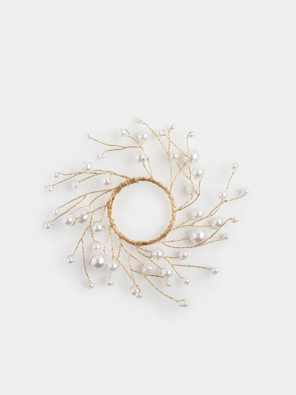 Венок для свечи, 10/16 см, пластик/металл, шампань, Жемчужины, Balls decor, image-0