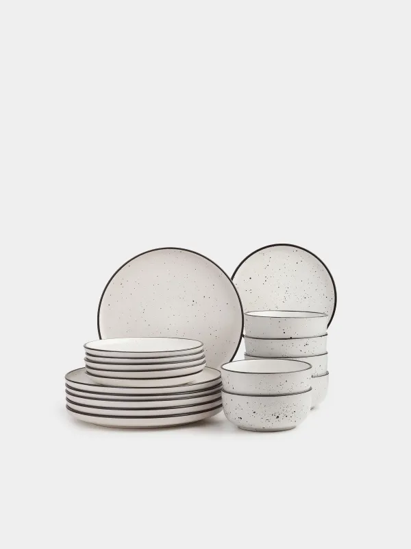 Сервиз обеденный, с черным кантом, белый, Speckled black, image-0