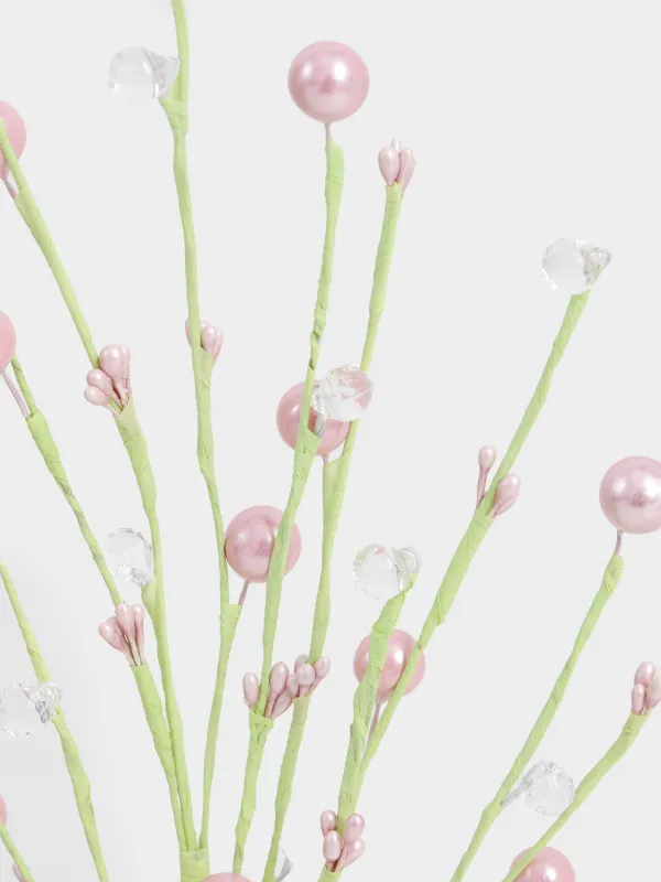 Ветка декоративная, 45 см, бумага, Розовые бусины с кристаллами, Balls decor, image-2