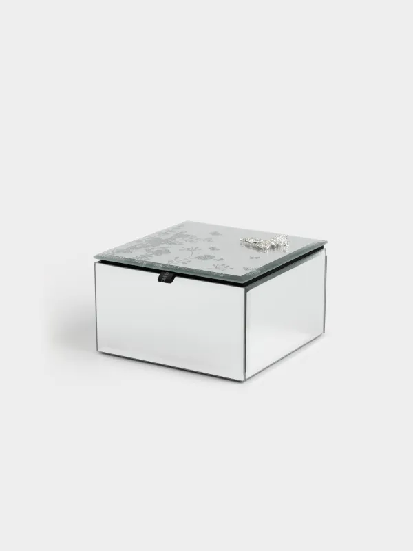 Шкатулка для украшений, 12х12 см, стекло/металл, зеркальная, Бабочка, Glossy, image-0