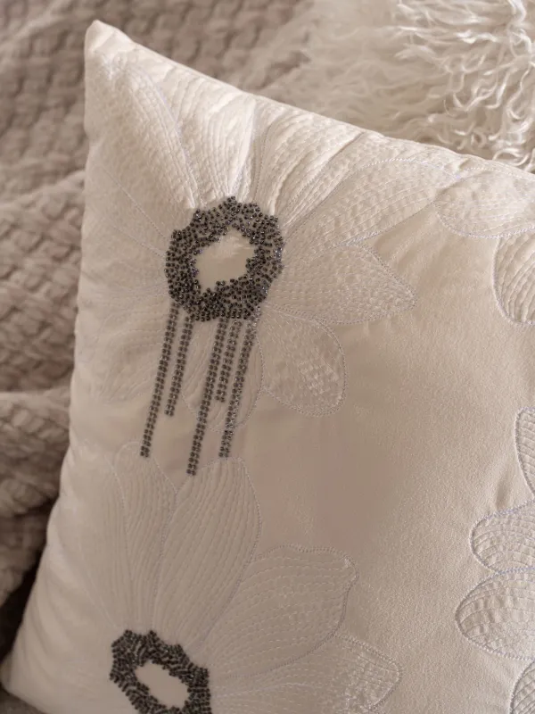 Подушка декоративная, 45х45 см, вельвет/бисер, молочная, Цветы, Print, image-4