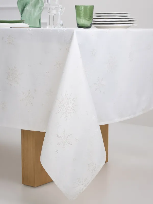 Скатерть, 170х250 см, жаккард, полиэстер, молочная, Снежинки, Snowflakes, image-4