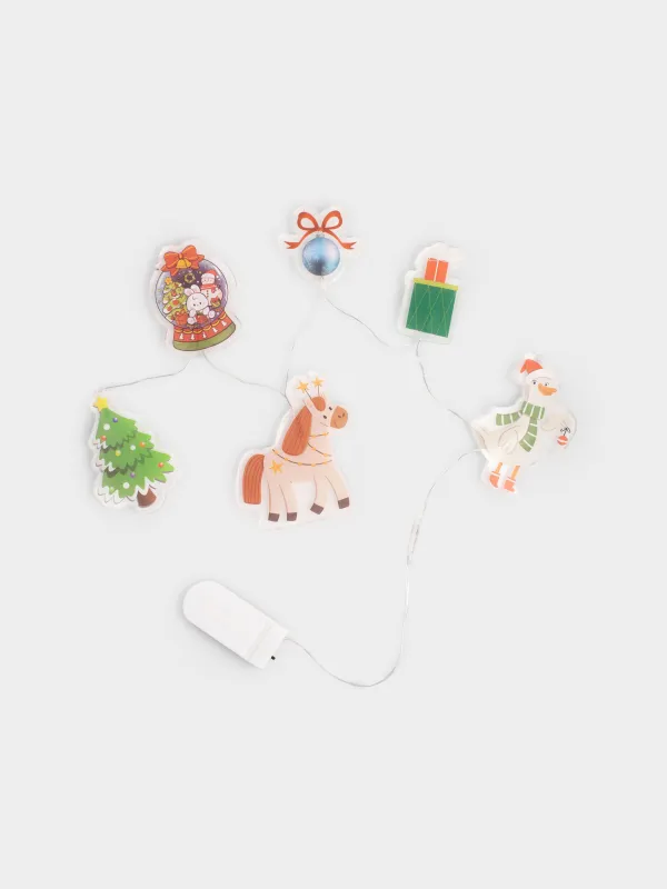 Набор наклеек, 14х30 см, 6 шт, с подсветкой, многоразовые, термопластик, Лошадка, Christmas decal, image-0