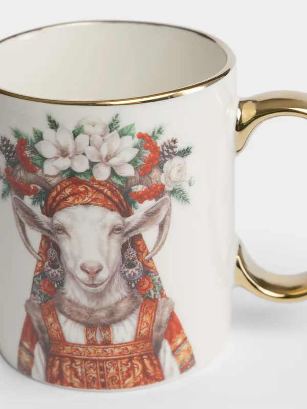 Кружка, 350 мл, Коза в венке, Goat in flowers, image-2