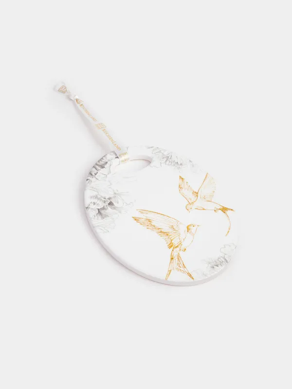 Подставка под горячее, 15x20 см, керамика/пробка, овальная, белая, Ласточки, Paradise garden, image-2