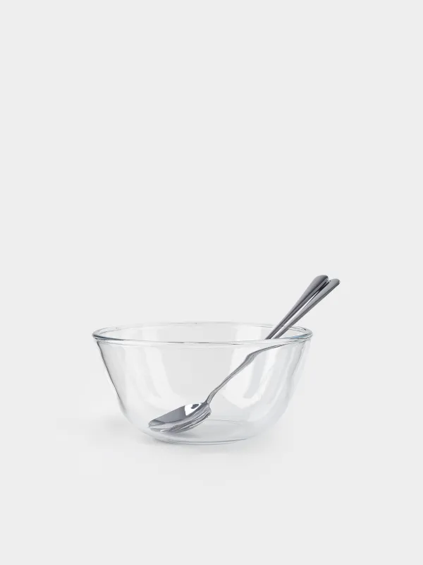 Салатник, 23 см, 2,7 л, 3 пр, с ложкой/вилкой, стекло Б/сталь, Clear, image-0