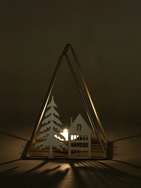 Подсвечник, 13х16 см, для чайной свечи, металл/стекло, шампань, Елка и домик, Champagne style, image-5