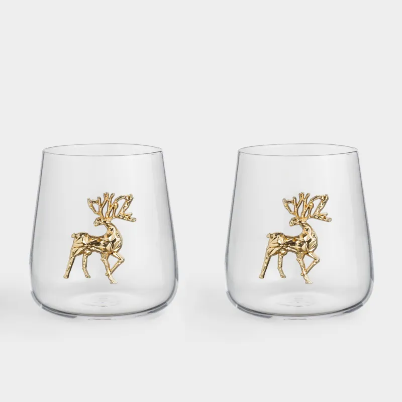 Стакан, 10 см, 430 мл, 2 шт, стекло/металл, Олень, Verset