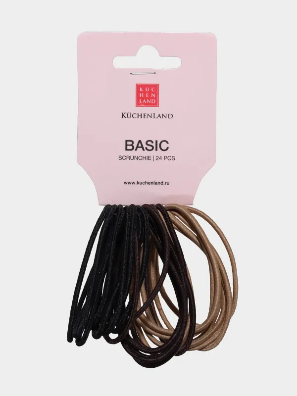 Резинка для волос, 4 см, 24 шт, полиэстер, черная/коричневая/бежевая, Basic, image-1