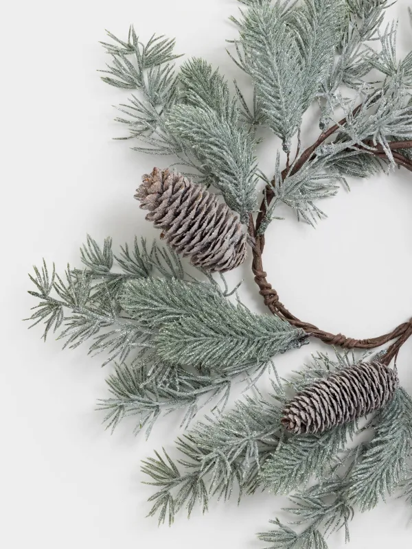 Венок декоративный, 12/40 см, пластик/шишки, Хвоя с шишками, Conifer decor, image-3