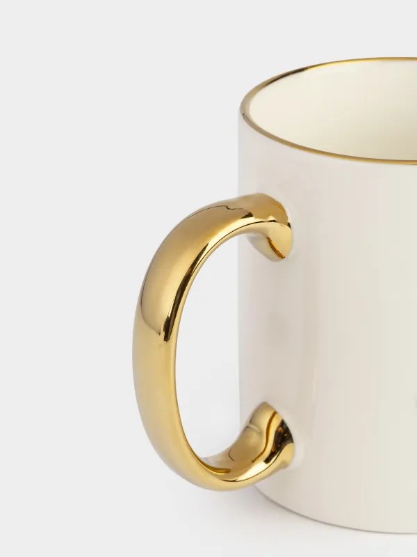 Кружка, 350 мл, фарфор N, бело-золотистая, Медведь и мандарины, Bear, image-2