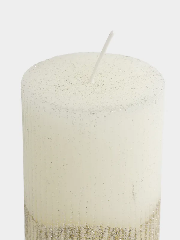 Свеча, 7x15 см, цилиндрическая, с блестками, Ribbed candle, image-1