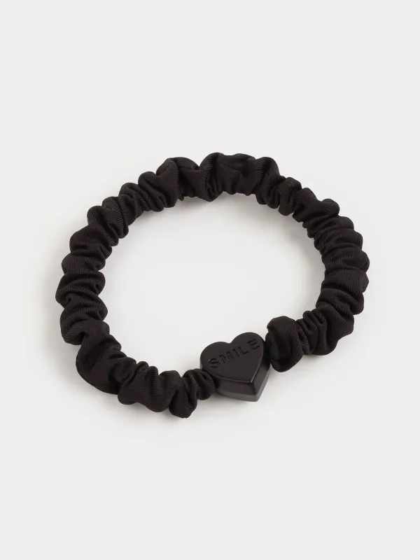 Резинка для волос, 5 см, сатин/пластик, черная, Сердце, Silk, image-3