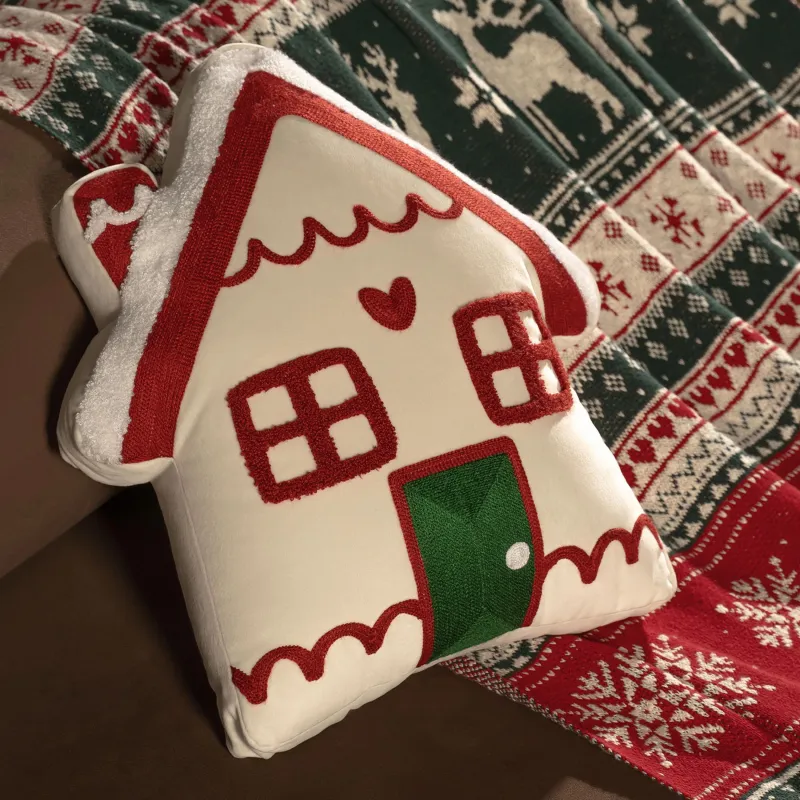 Подушка декоративная, 44х40 см, вельвет, молочная, Домик, House built