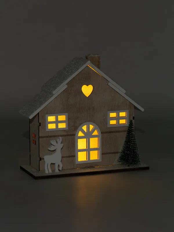 Статуэтка с подсветкой, 19х18 см, МДФ, бежевая, Домик с оленем, Figure wood, image-5