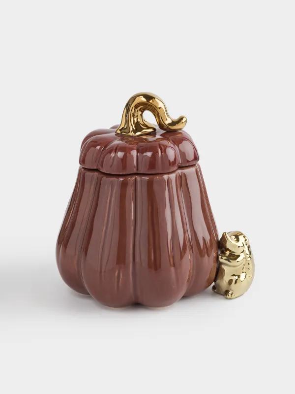 Емкость для хранения, 15х16 см, 720 мл, керамика, бордово-золотистая, Еж у тыквы, Colors autumn, image-0