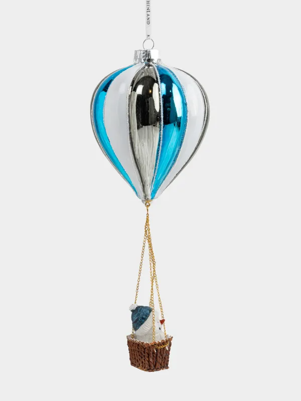 Игрушка елочная, 25 см, стекло, бело-голубая, Снеговик на воздушном шаре, Figure christmas, image-0