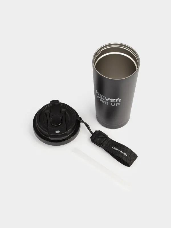 Термокружка, 500 мл, клапан/трубочка, с ремешком, сталь/пластик, черно-золотистая, Ballad, image-6