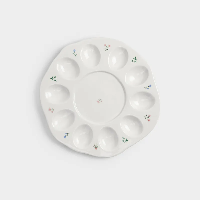 Блюдо пасхальное, 26 см, 10 отд, с местом для кулича, керамика D, молочное, Нежные цветы, El flora