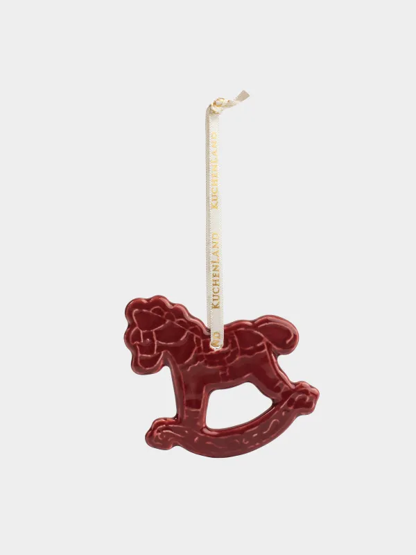 Игрушка елочная, 7 см, фарфор P, бордовая, Лошадка-качалка, Figure christmas, image-1