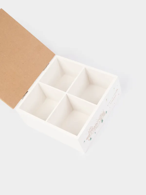 Коробка для чая, 17х17 см, 4 отд, дерево, квадратная, бежевая, Зимний город, Snow sparks, image-3