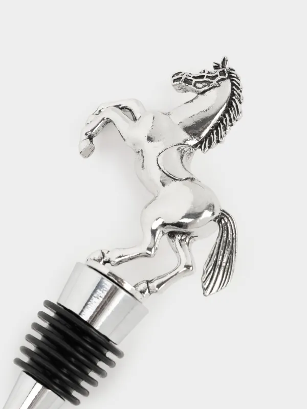 Пробка для винной бутылки с подвесками, 5 пр, металл/бусины, Конь, Horse silver, image-3