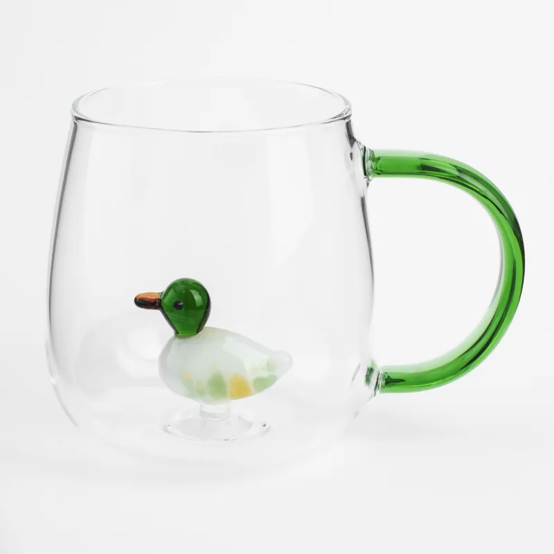 Кружка, 400 мл, стекло Б, зеленая ручка, Утка, Shape