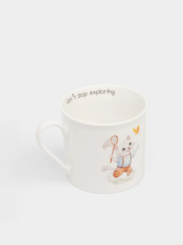 Кружка, детская, 250 мл, фарфор N, белая, Кот и бабочка, Ideas life, image-1