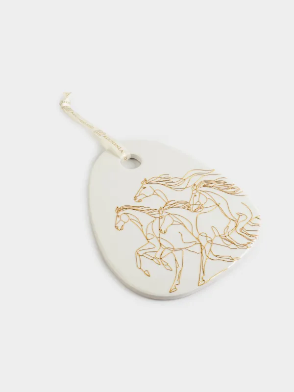 Подставка под горячее, 15x20 см, керамика/пробка, молочная, Лошадь, Horse gold, image-1