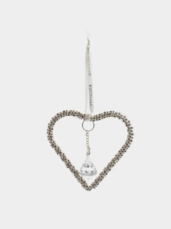 Игрушка елочная, 8 см, акрил/металл, серебристая, Сердце с кристаллом, Ice crystal, image-1